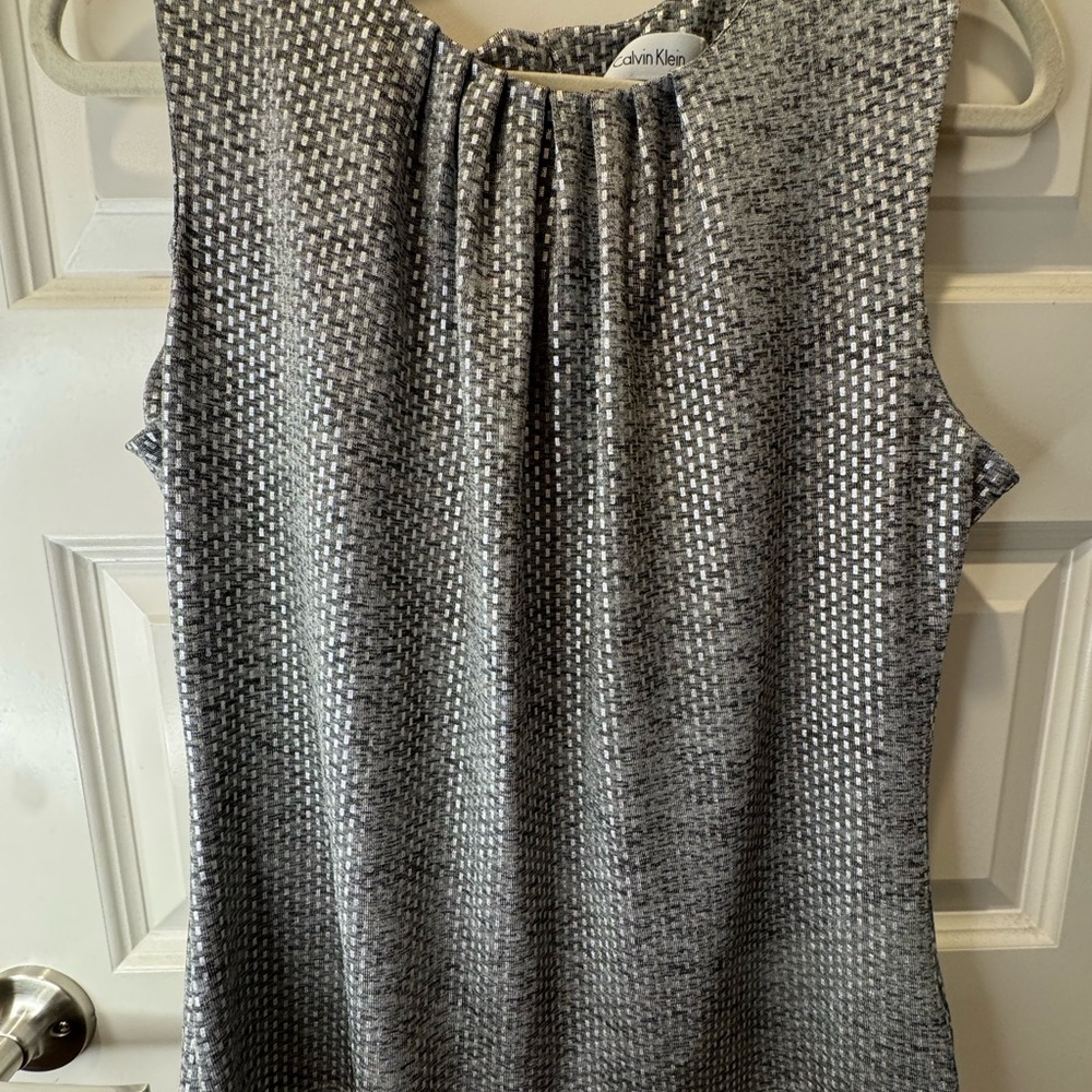 Calvin Klein Dressy Gray Sleeveless Pleated Blouse